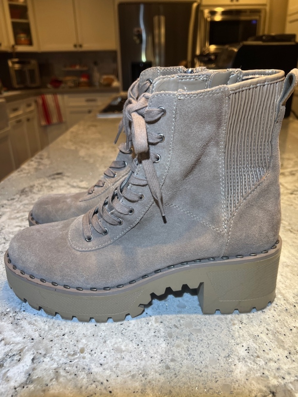 NEW Vince Camuto Mabrela Suede Platform Combat Boots - Taupe - Size 9.5 - Picture 5 of 10